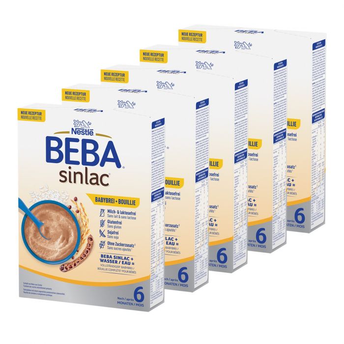 BEBA SINLAC glutenfreier Reisbrei, Sojafrei, Milch- & Laktosefrei, (5er Pack (5 x 250g) )