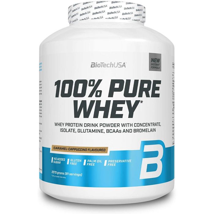 BioTechUSA 100% Pure Whey, Molkenprotein-Komplex mit Bromelain-Enzymen, Aminosäuren, ohne Zuckerzusatz, palmölfrei, mit Süßungsmittel, 2.27 kg, (Schokolade )