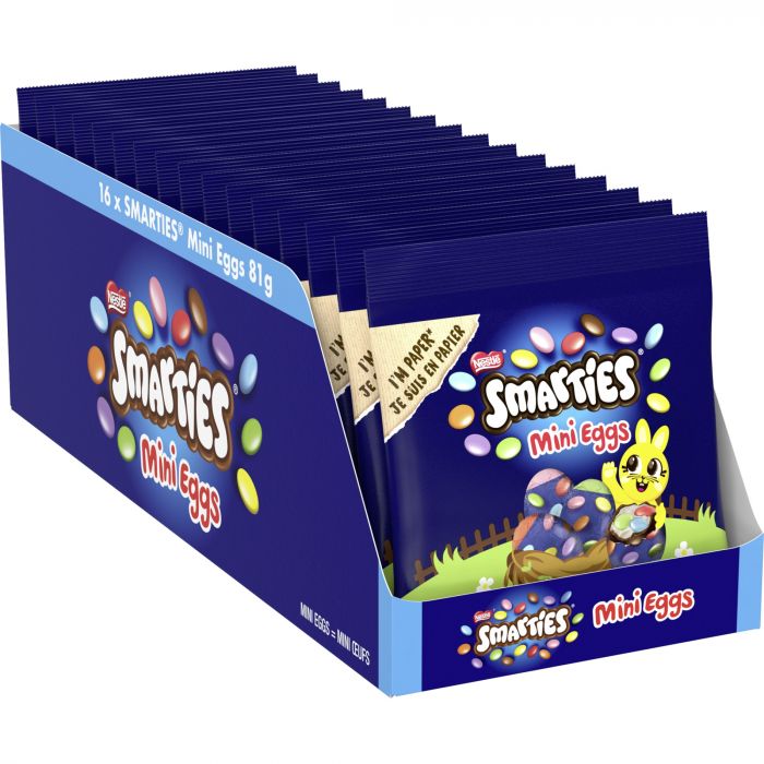 NESTLÉ SMARTIES Mini Eggs, kleine Oster-Schokoladeneier aus Milchschokolade mit cremiger Füllung und bunten SMARTIES Mini Schokolinsen (16er Pack (16 x 81g))