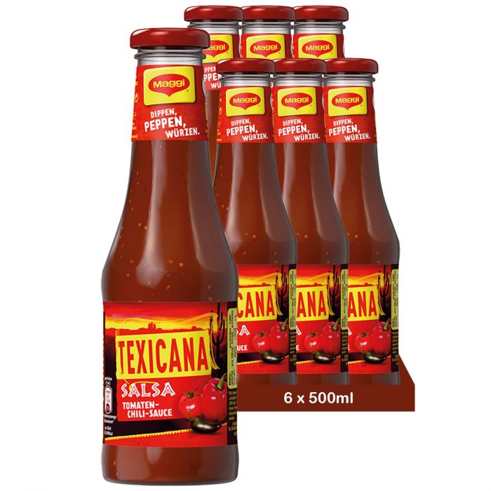 MAGGI Texicana Salsa | Tomaten-Chilli-Soße als Dip und Würzsauce | (6 x 500ml)