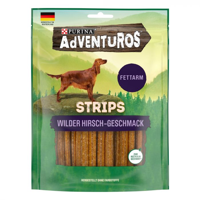 AdVENTuROS Strips Hundeleckerli fettarm, mit Hirschgeschmack 90g Beutel (1er Pack (1 x 90g))