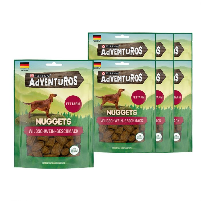 ADVENTuROS Nuggets Hundeleckerli fettarm, mit Wildschweingeschmack 90g Beutel (6er Pack (6 x 90g))