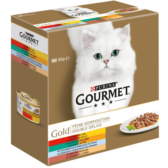 GOURMET Gold Feine Komposition Katzenfutter nass, Sorten-Mix, 8er Pack à 85g Dose (12er Pack (12 x 8 x 85g))