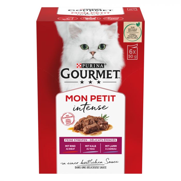 GOURMET Mon Petit Katzenfutter nass, Fleisch Sorten-Mix 6er Pack à 50g Dose (1er Pack (6 x 50g))