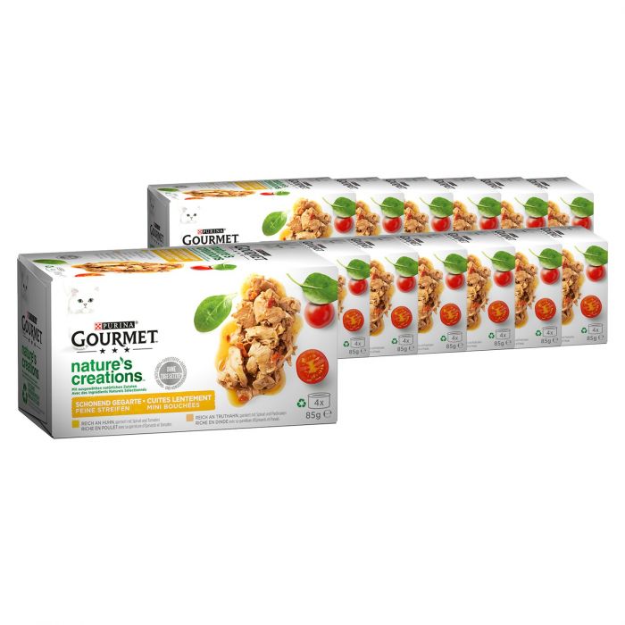 GOURMET Nature's Creation Naturbelassenes Katzennassfutter in Gelee, Huhn & Truthahn Mix, 4er Pack à 85g Dose (12er Pack (12 x 4 x 85g))