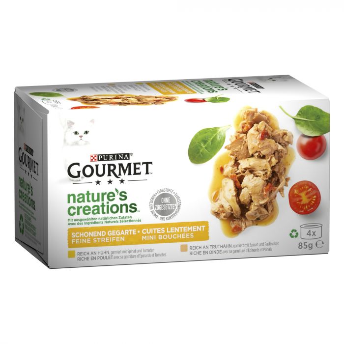 GOURMET Nature's Creation Naturbelassenes Katzennassfutter in Gelee, Huhn & Truthahn Mix, 4er Pack à 85g Dose (1er Pack (4 x 85g))