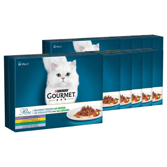 GOURMET Perle Erlesene Streifen mit Gemüse - Exotics Katzenfutter nass, 8er Pack à 85g Dose (10er Pack (10 x 8 x 85g))